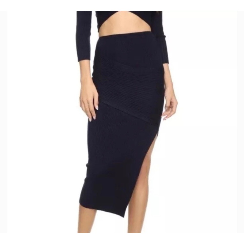 Alice McCall Ribbed Knitwear Skirt Navy Blue USA Size 4 Midi‎ Asymmetrical Slit